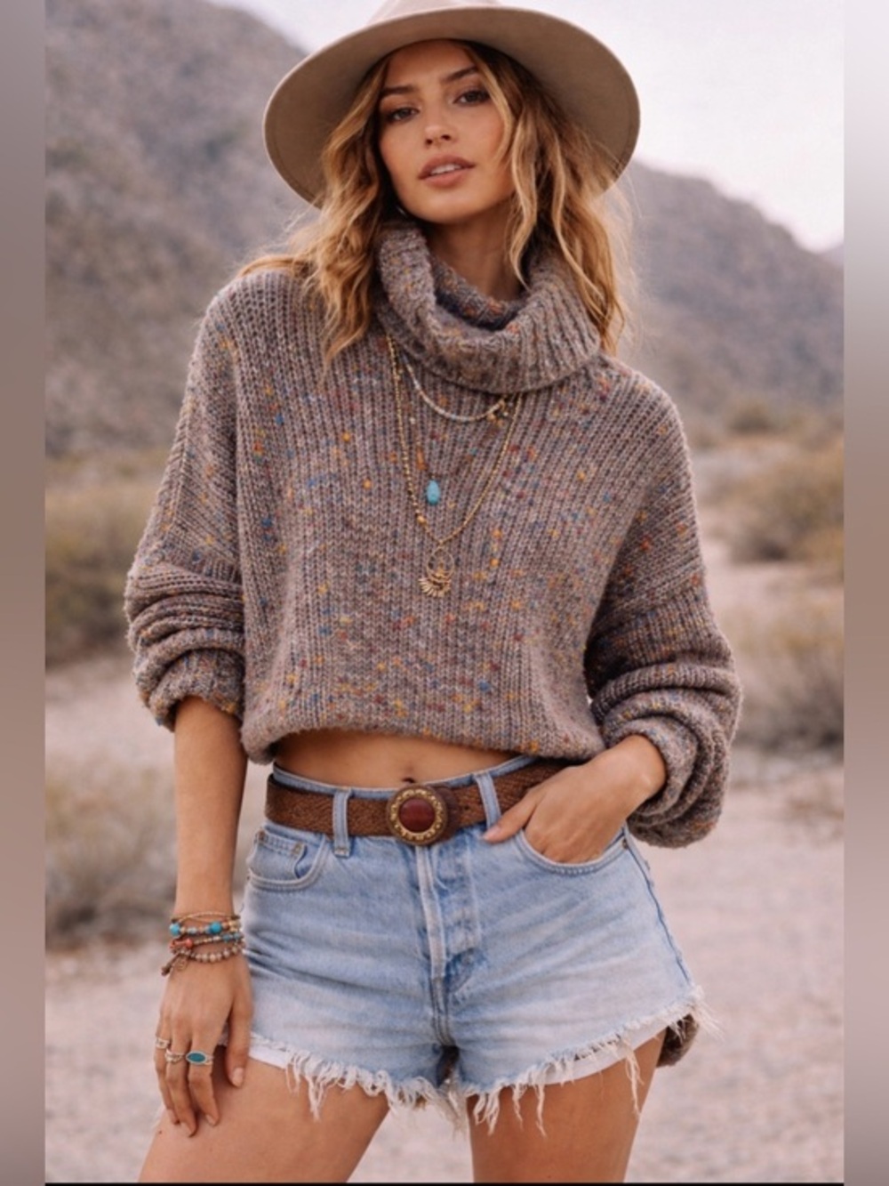 POL Grey Confetti Turtleneck Sweater Large